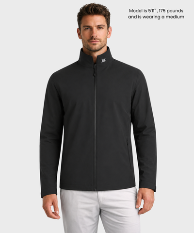 Clifden Golf Rain Jacket in Silver Cloud, back view with side cinch detail