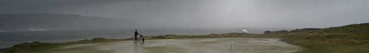 Stormy golf course scene - Galway Bay rain gear promo banner