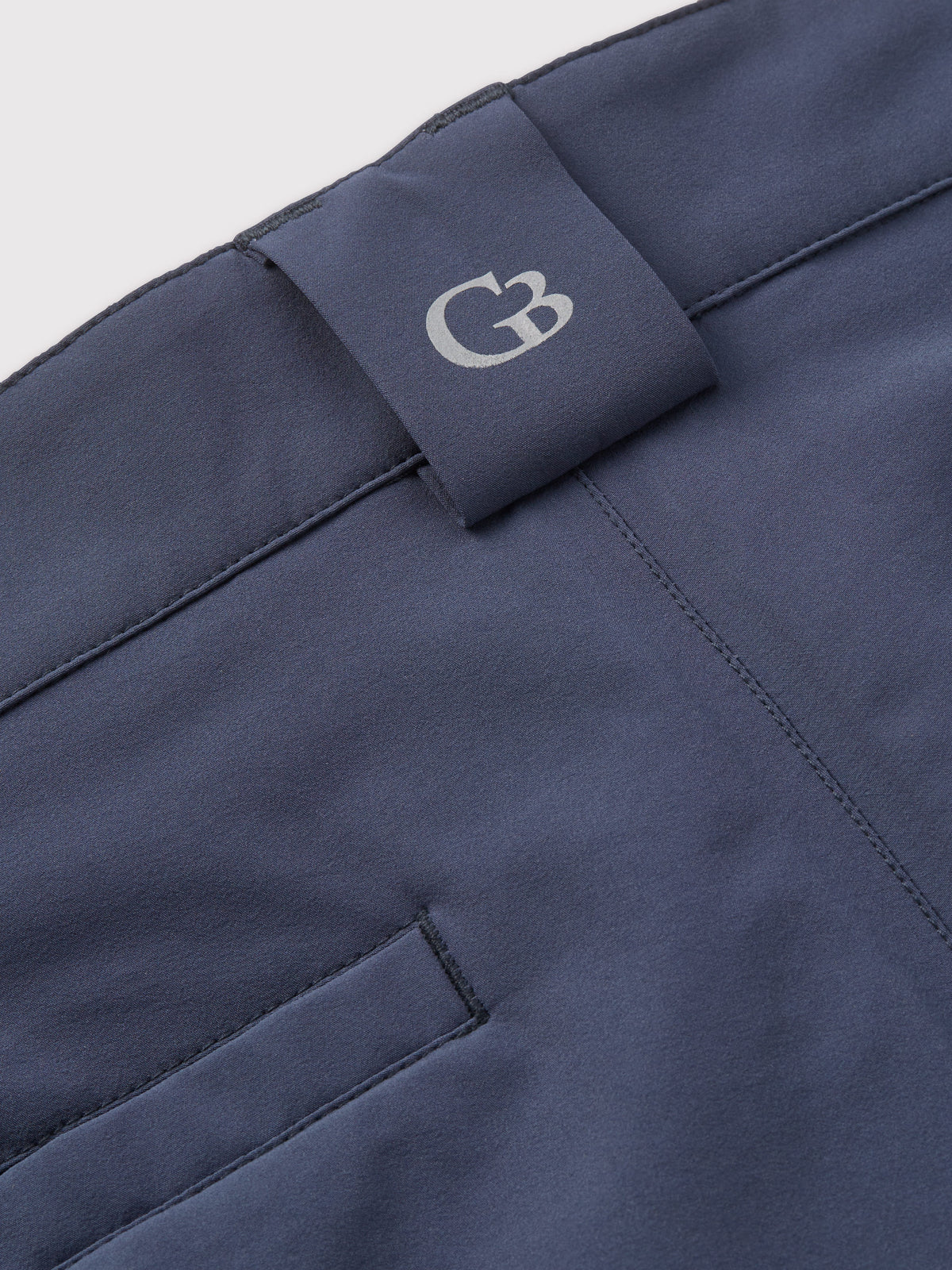 Close-up of the back of Slate blue All-Weather Chino